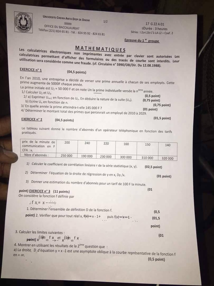 l'épreuve de maths qui était prévue pour cet après midi.