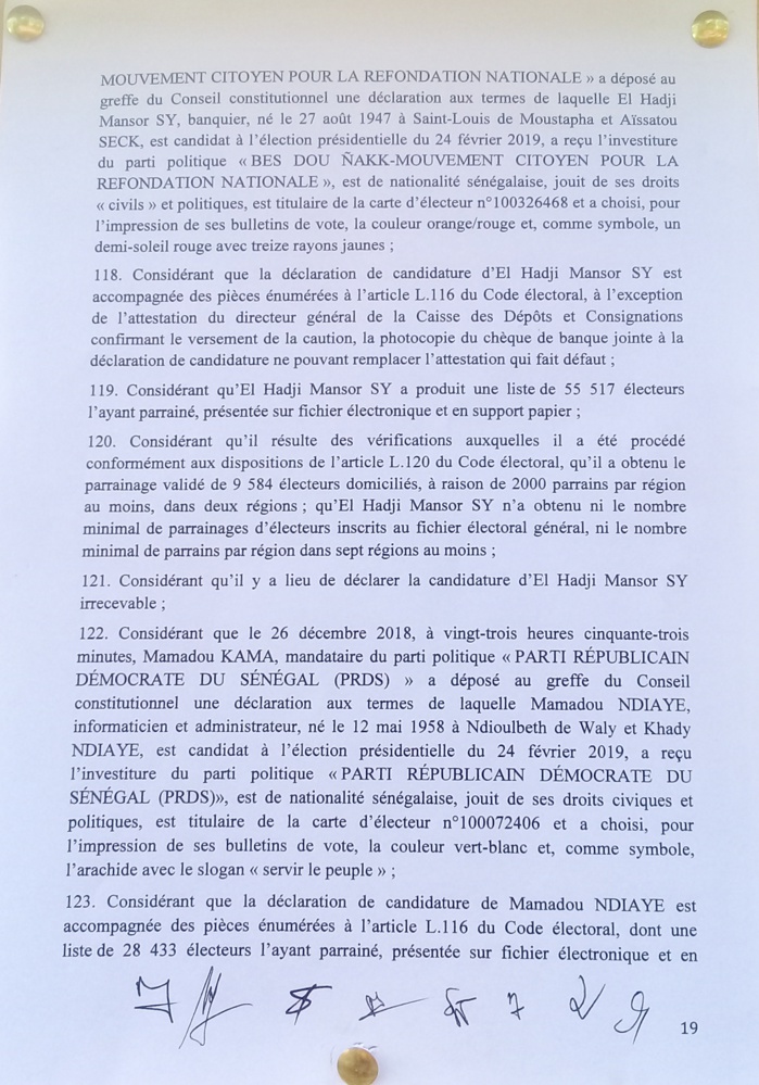 Présidentielle 2019 - Publication de la liste des candidats : voici le dernier jet des motivations du Conseil constitutionnel (Documents)