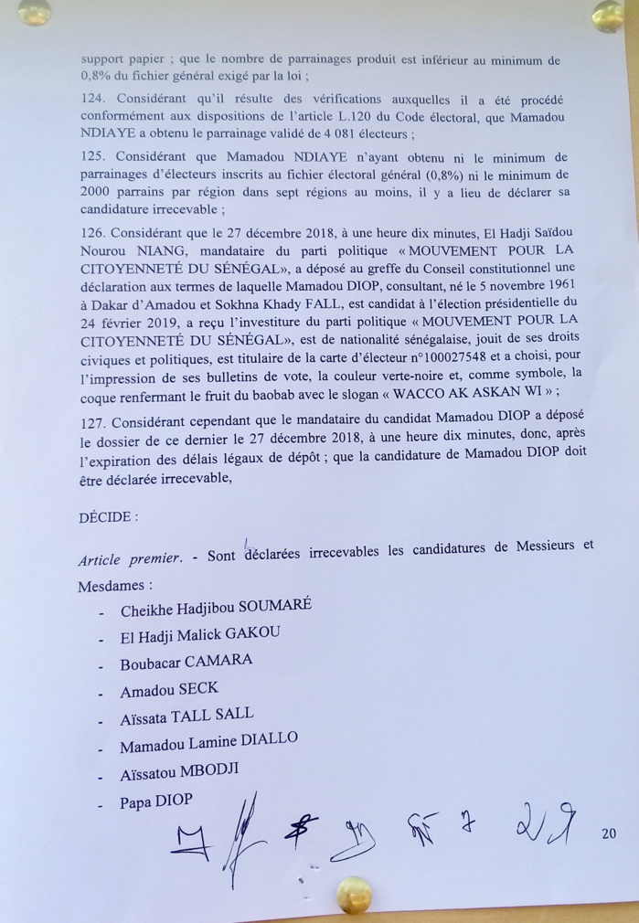 Présidentielle 2019 - Publication de la liste des candidats : voici le dernier jet des motivations du Conseil constitutionnel (Documents)