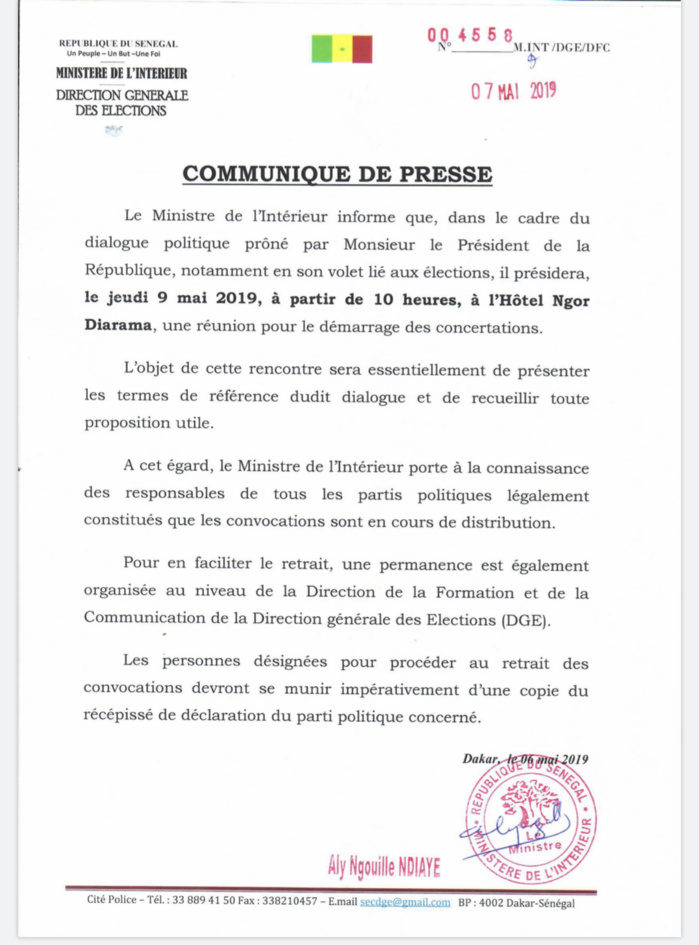 Dialogue : Démarrage des concertations politiques demain. (DOCUMENT)