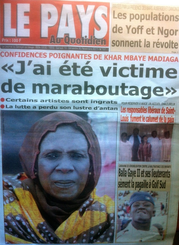 Revue de presse - Le Pays: Confidences poignantes de Khar Mbaye Madiaga: "J'ai été victime de maraboutage."