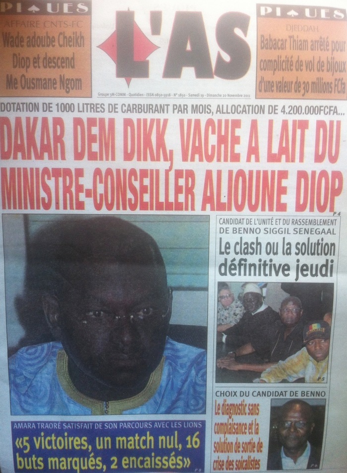 Revue de presse - L'As: Dakar Dem Dikk, vache à lait d'Alioune Diop, directeur de cabinet politique adjoint de Wade