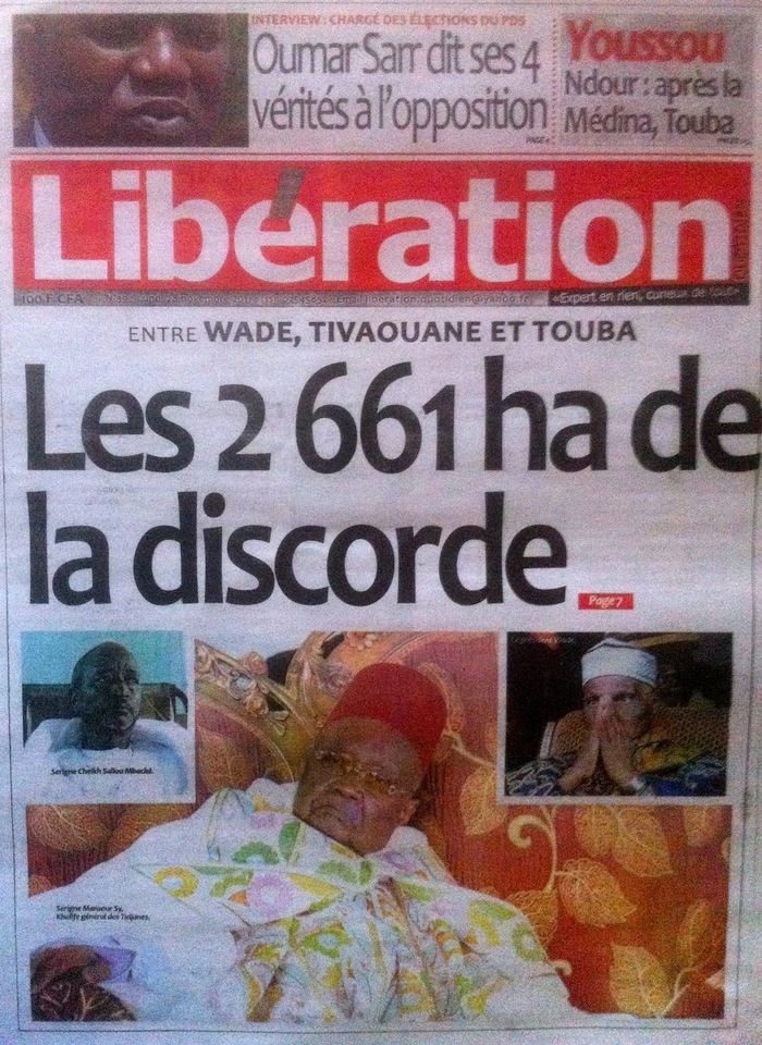 Revue de presse - Libération : Entre Wade , Tivaouane et Touba : Les 2661 Ha de la discorde