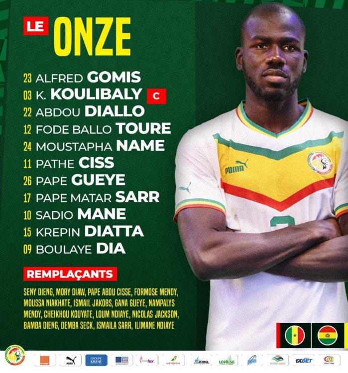 Match amical / Sénégal Vs Bolivie : Le onze de départ de Aliou Cissé avec la première titularisation de Moustapha Name…