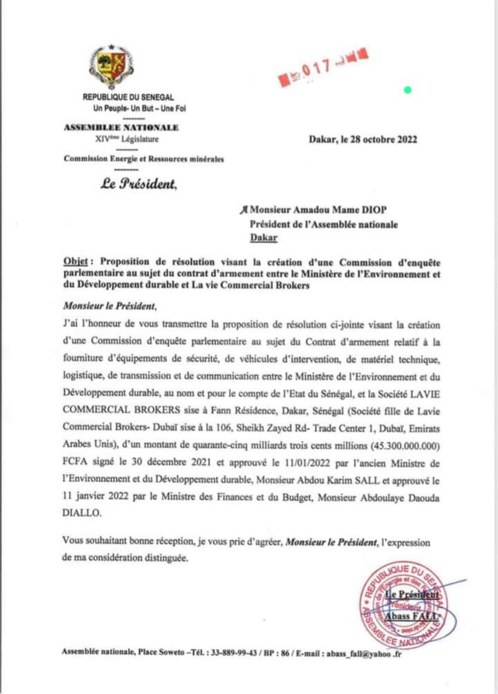 Contrat d'armement : la commission énergie et ressources minérales demande l'ouverture d'une enquête parlementaire.