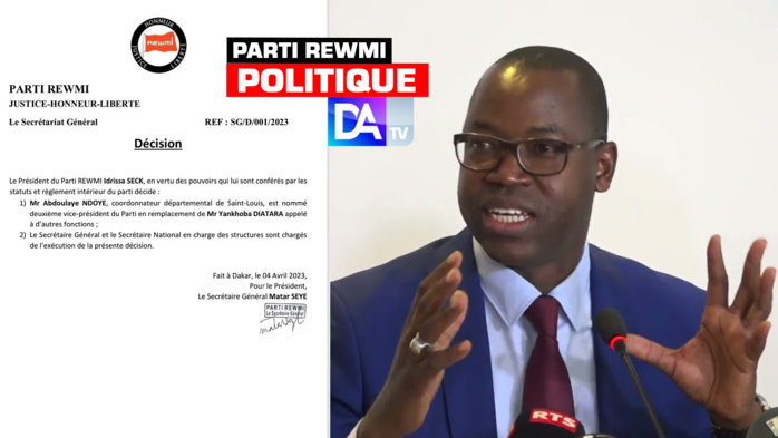 Parti Rewmi : Yankhoba Diattara éjecté de la vice-présidence