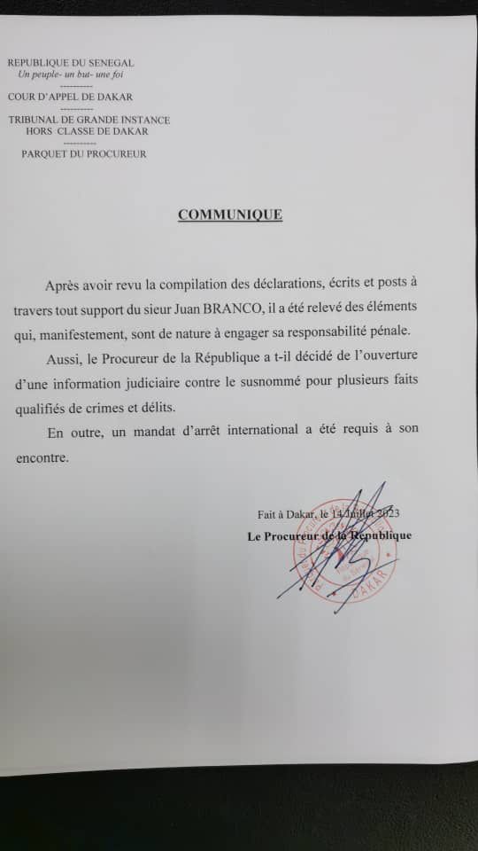 Sénégal : Le procureur de la République ouvre une information judiciaire contre Juan Branco, l’avocat de Ousmane Sonko