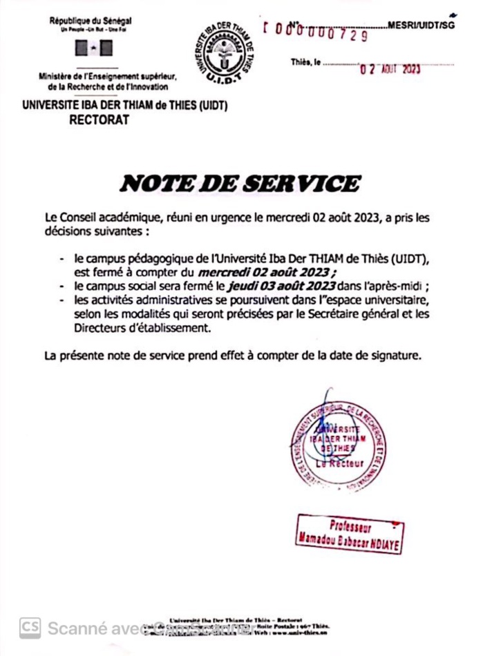 Université Iba Der Thiam de Thiès : le conseil académique suspend les cours jusqu’à nouvel ordre.