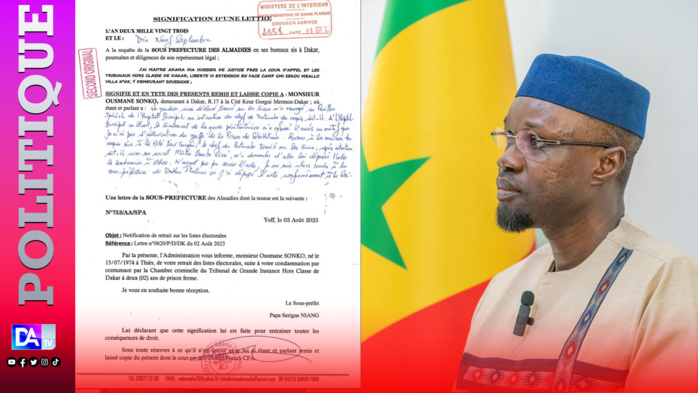 [DOCUMENT] Le sous-préfet des Almadies «retire» Ousmane Sonko des listes électorales