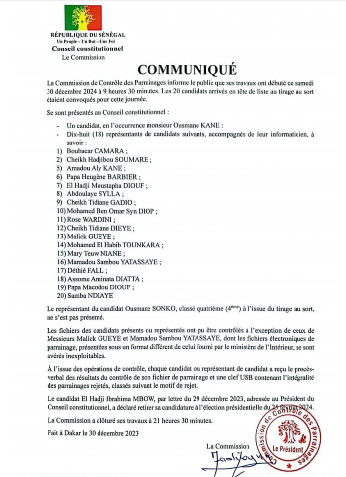 Contrôle des dossiers de candidature/ 1ère étape :  15 rejets, 3 validés, Me Elhadj Diouf en rattrapage, Sonko en attente…