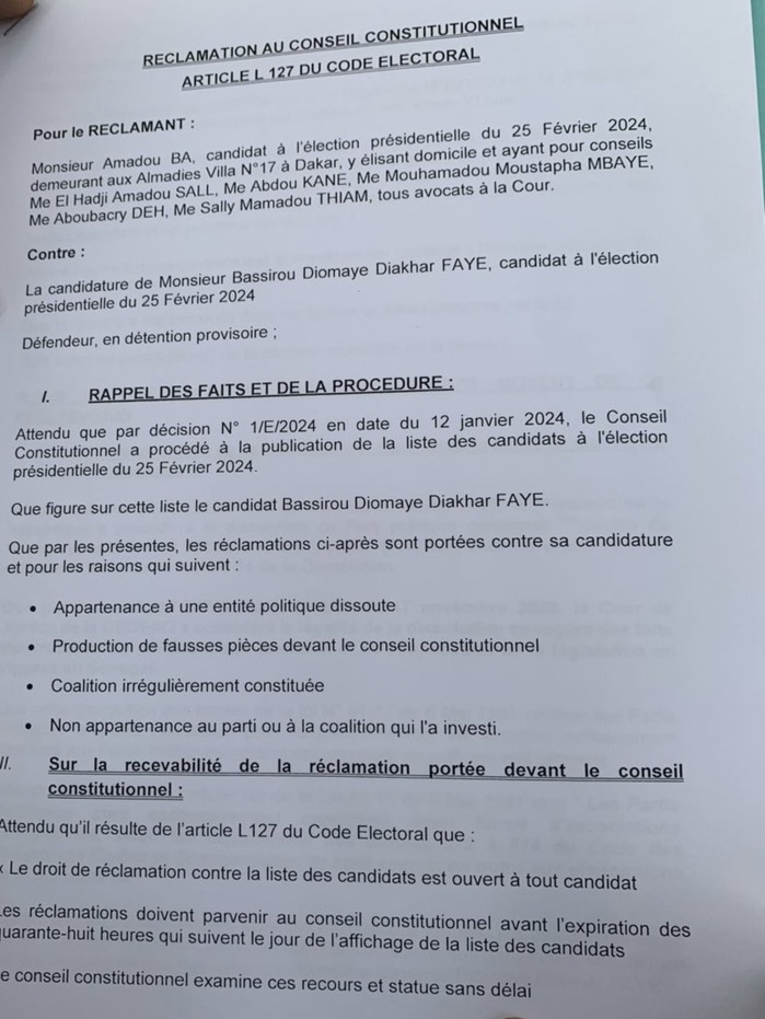 Recours au Conseil constitutionnel : ce qui est reproché aux candidats Bassirou Diomaye Faye et Cheikh Tidiane Dièye.