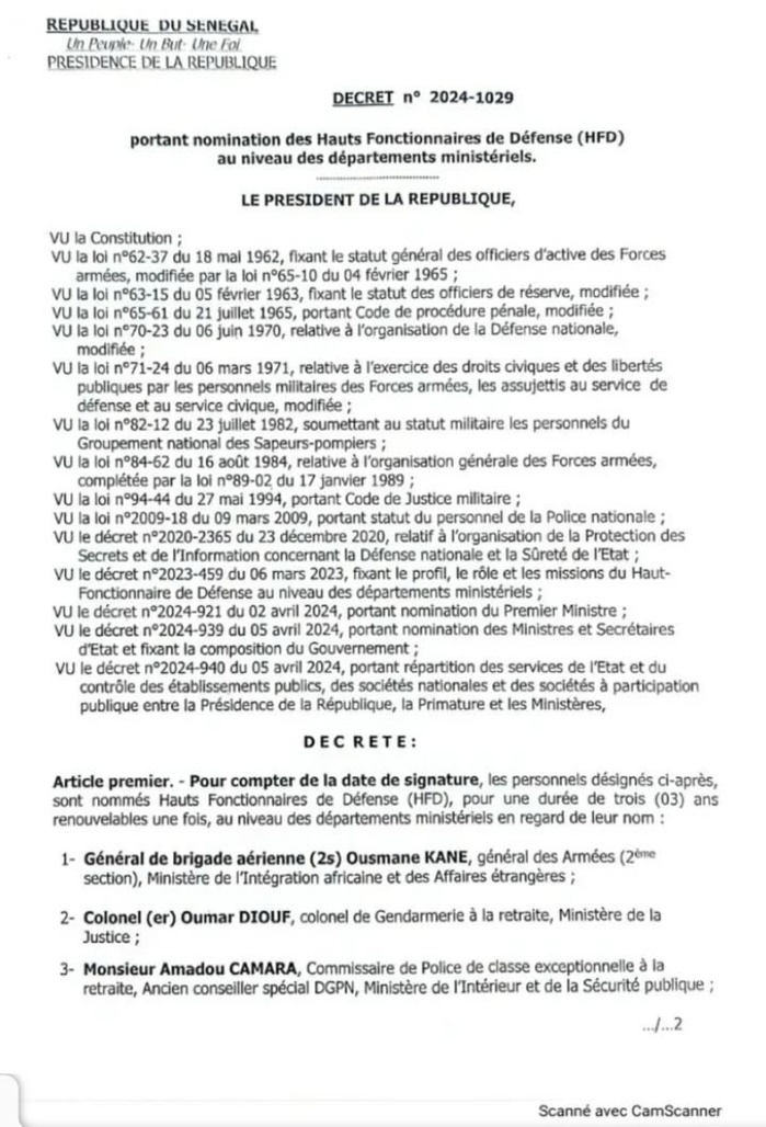 Défense : Le président Diomaye abroge le décret n°2023-2300 du 30 novembre 2023 et signe celui du n° 2024-1029