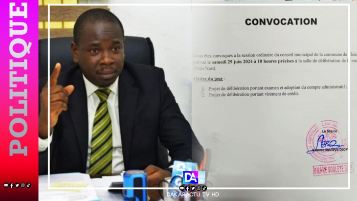 Thiès-Nord: Le maire Birame Soulèye Diop convoque les conseillers municipaux à une session ordinaire du Conseil municipal, ce samedi 29 juin 2024 (document)