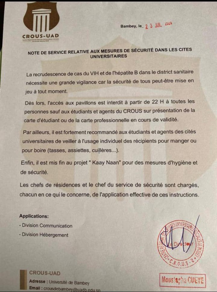 Recrudescence de cas du VIH et de l'hépatite B au District de Bambey : L'Université Alioune Diop  prend des mesures strictes