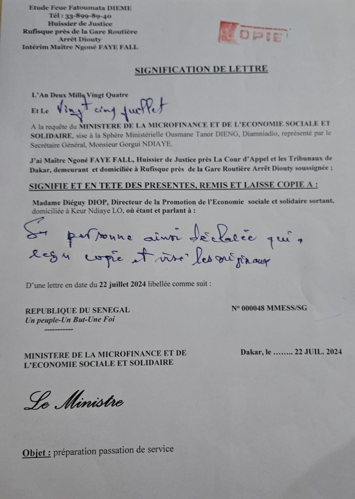 Préparation Passation de Service : La lettre envoyée à  Diéguy Diop souléve des suspicions