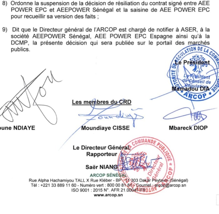 Quand l'Aser saccage une décision de l'Arcop et écarte une société sénégalaise pour une entreprise espagnole