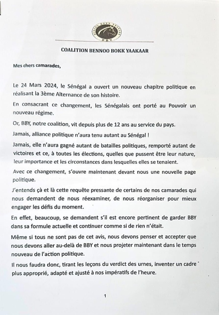 Politique/ Macky Sall à ses camarades de Benno Bokk Yaakaar: " Benno fut une belle aventure...Il faudra inventer un cadre plus approprié, adapté".