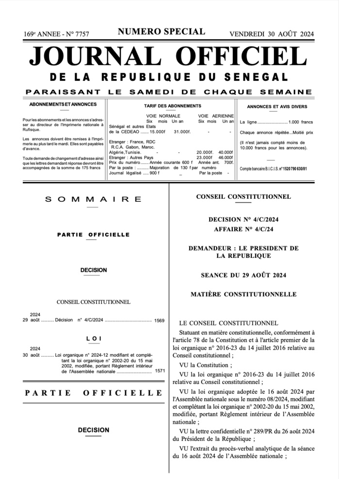 AN/ Publication du règlement intérieur au JO: La balle est dans le camp de Ousmane Sonko