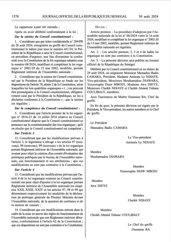 AN/ Publication du règlement intérieur au JO: La balle est dans le camp de Ousmane Sonko