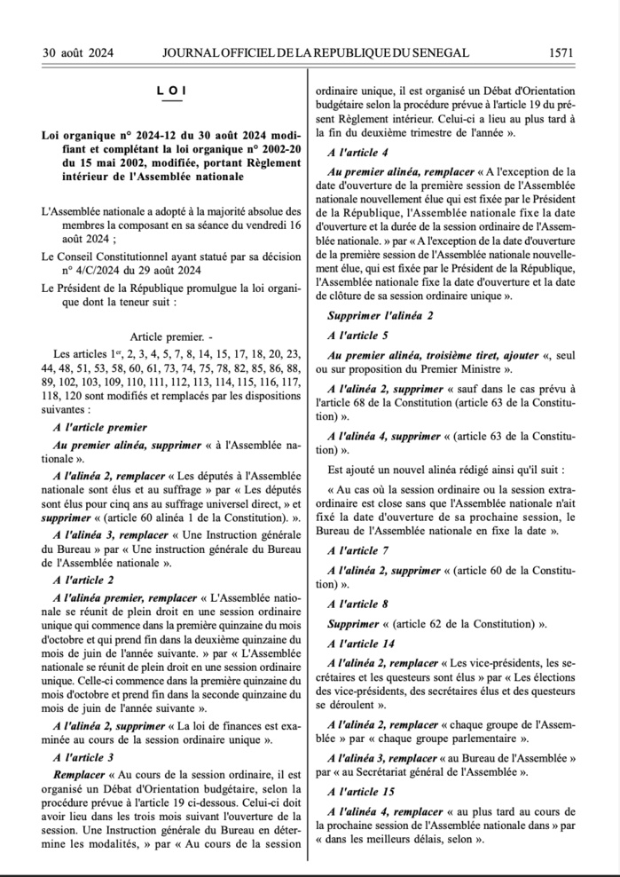 AN/ Publication du règlement intérieur au JO: La balle est dans le camp de Ousmane Sonko