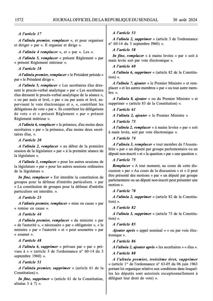 AN/ Publication du règlement intérieur au JO: La balle est dans le camp de Ousmane Sonko