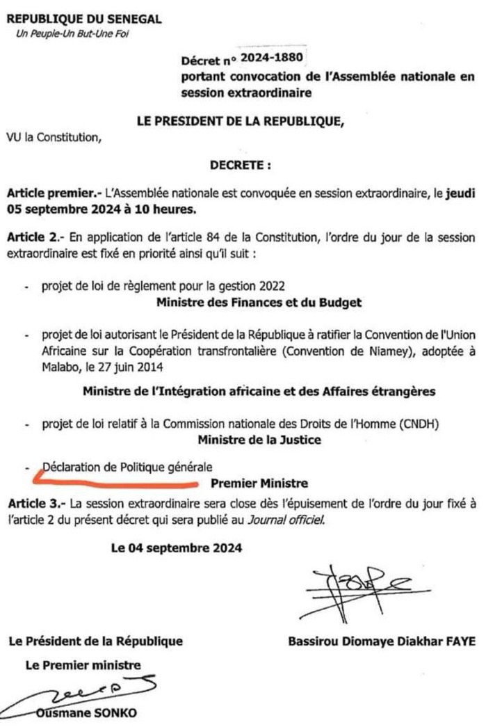 Séance extraordinaire de l'AN: Au delà de la DPG, l'ordre du jour s'articule autour de trois autres axes