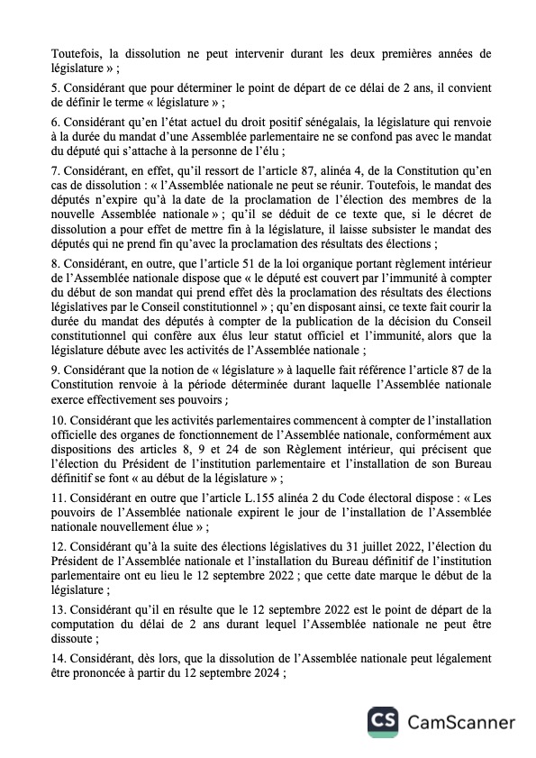 Voici l’intégralité de l’avis du CC suite à une saisine du PR Diomaye Faye sur les points suivants : La date de dissolution légale de l’AN et la date butoir pour organiser des législatives anticipées ?