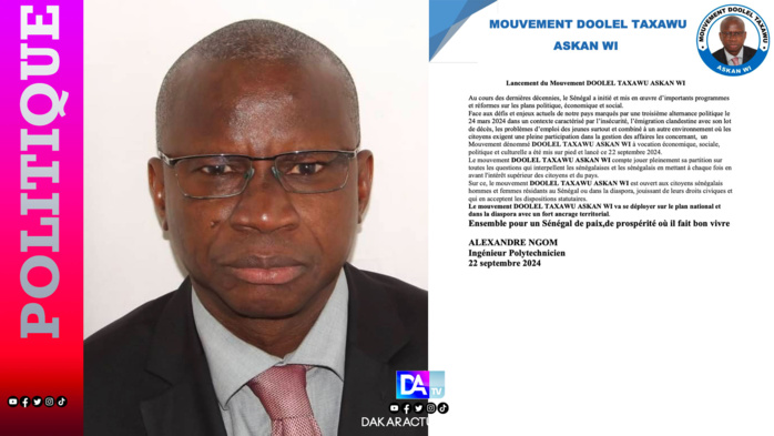 Alexandre Ngom ingénieur polytechnicien lance son mouvement «DOOLEL ASKAN WI»