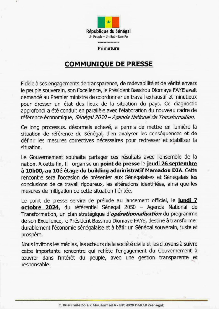 Sénégal : le gouvernement fait l’état des lieux après la prise du pouvoir et lance ce jeudi son référentiel de transformation économique.  