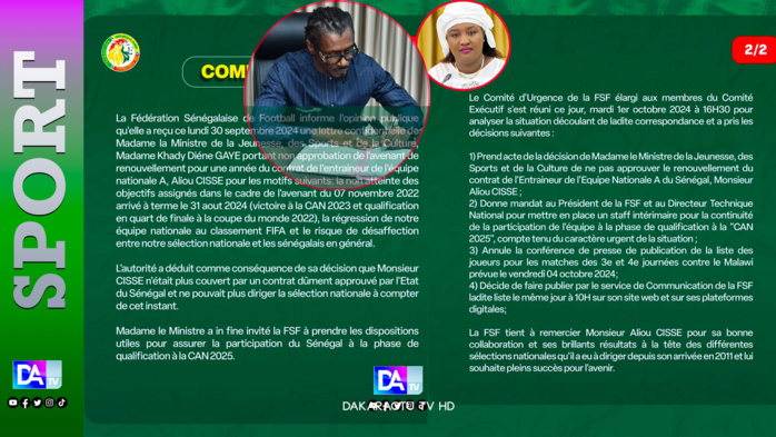 Refus du ministre des Sports de prolonger son contrat d’une année : la FSF entérine le départ d’Aliou Cissé à la tête de l’équipe nationale du Sénégal .