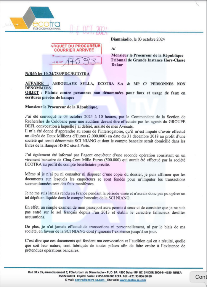 Soupçons dans une affaire de virement de 2,5 millions d'euros au profit d'une société appartenant à Mame Mbaye Niang : les raisons de la convocation de Abdoulaye Sylla à la SR