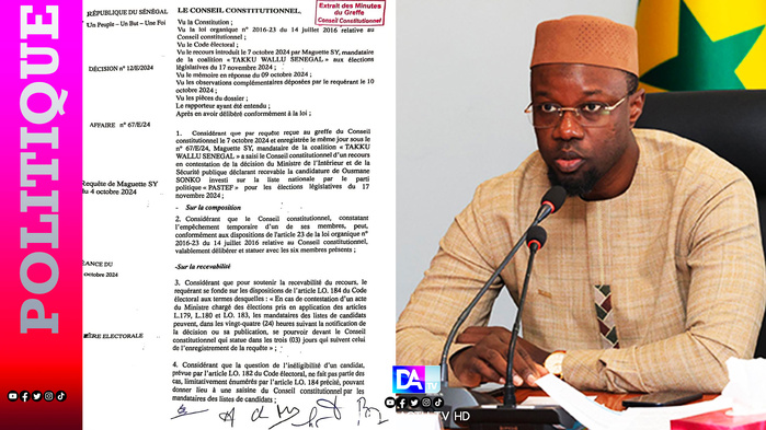 Rejet du recours contre la candidature de Sonko : ce qui a motivé la décision du Conseil constitutionnel (Document)