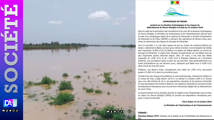 Fleuve Sénégal : Risque imminent de débordement à Bakel, le gouvernement alerte