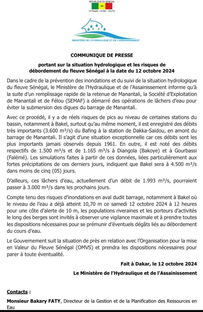 Fleuve Sénégal : Risque imminent de débordement à Bakel, le gouvernement alerte