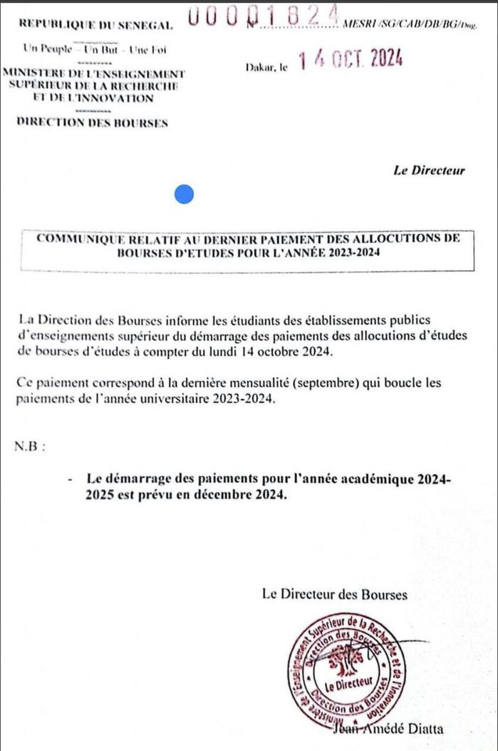 Enseignement supérieur : Le Paiement des Bourses d’Études pour les Étudiants des Établissements Publics Débute le ...