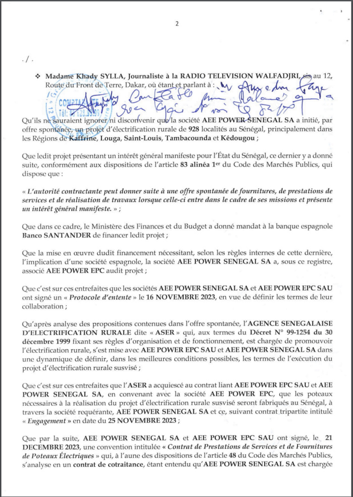 Affaire Scandale de l'Aser : AEE Power Sénégal et son DG, Saidou Kane envoient une sommation interpellative à Jean Michel Sene.