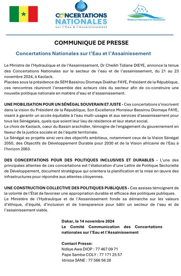 Concertations Nationales sur l’Eau et l’Assainissement : Le Sénégal engage une réforme en profondeur de son secteur hydraulique