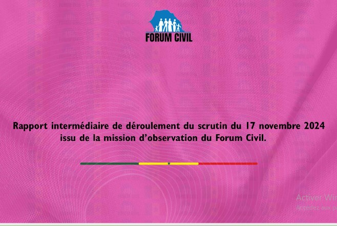 Élection législative 2024/ Observations : rapport intermédiaire de déroulement du scrutin de ce 17 novembre 2024 du Forum Civil