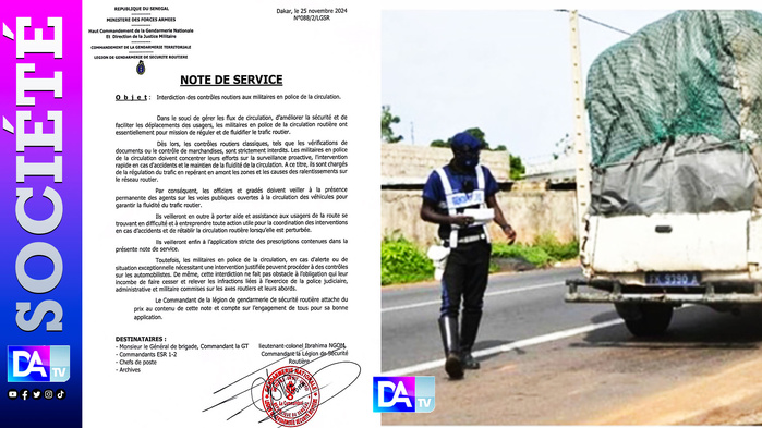 Sénégal : Interdiction des contrôles routiers aux militaires en police de la circulation (gendarmes)