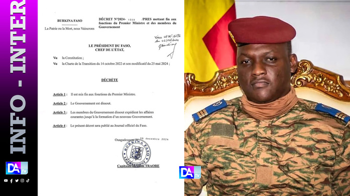 Burkina Faso : le capitaine Ibrahim Traoré met fin aux fonctions du Premier ministre et des membres du gouvernement