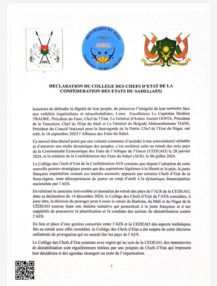 Mali, Niger et Burkina rejettent le délai de rétraction accordé par la Cedeao