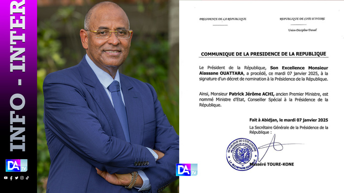 Côte d'Ivoire : l'ancien PM, Patrick Jérôme Achi nommé ministre d'État, conseiller à la présidence 