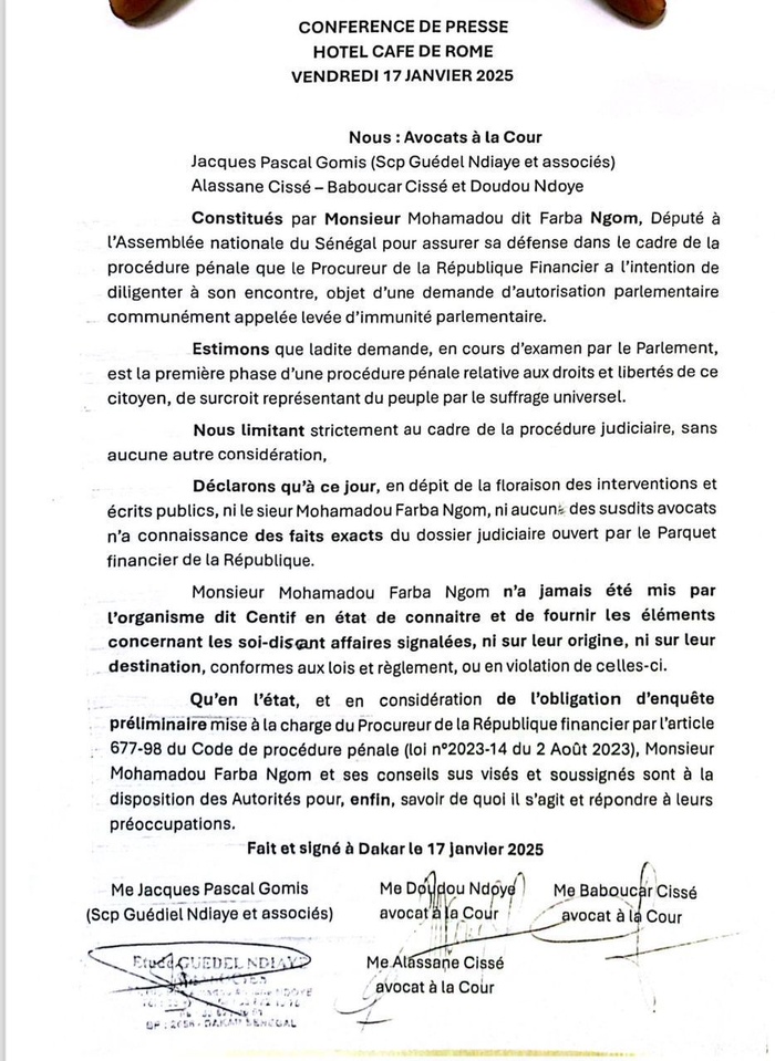 Affaire Farba Ngom : le collectif des avocats dénonce une procédure obscure et inéquitable