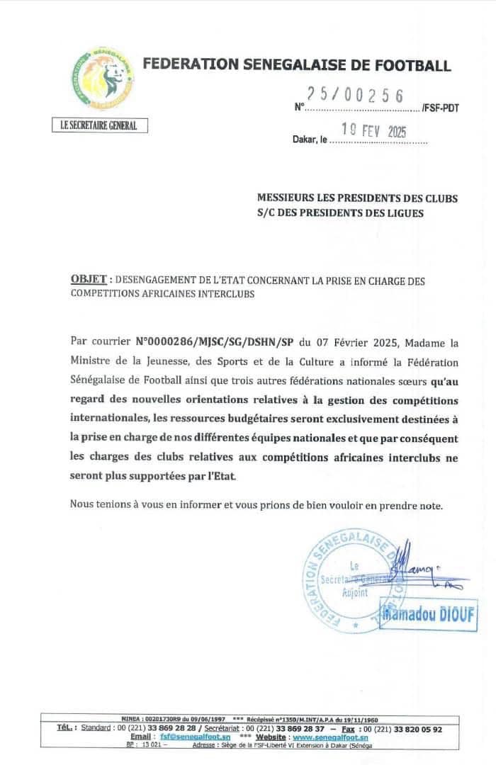 Prise en charge des clubs pour les compétitions africaines interclubs : L’État du Sénégal se désengage...