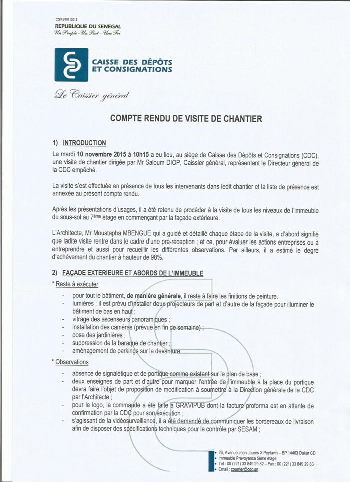 Érection du Siège de la Caisse des Dépôts et Consignations par DPM Constructions : Toute la vérité sur la brouille de 145 millions F Cfa entre le Dg Thierno Niane et le Dg Moustapha Ahmet Amar (Documents)