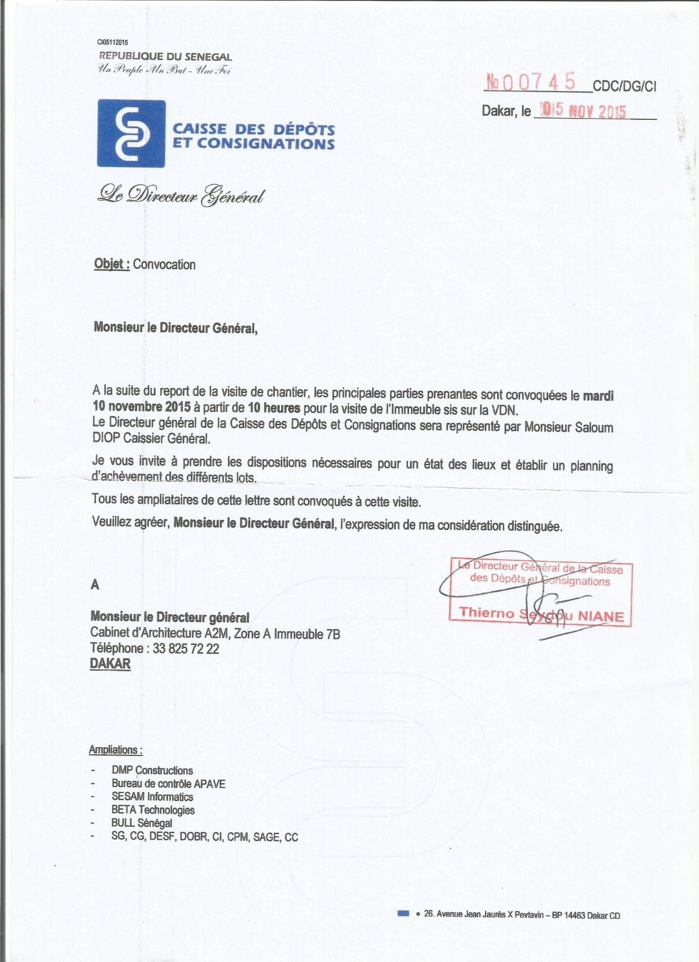 Érection du Siège de la Caisse des Dépôts et Consignations par DPM Constructions : Toute la vérité sur la brouille de 145 millions F Cfa entre le Dg Thierno Niane et le Dg Moustapha Ahmet Amar (Documents)