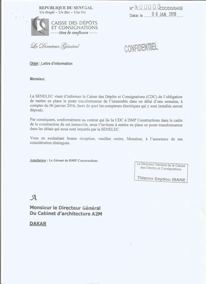 Érection du Siège de la Caisse des Dépôts et Consignations par DPM Constructions : Toute la vérité sur la brouille de 145 millions F Cfa entre le Dg Thierno Niane et le Dg Moustapha Ahmet Amar (Documents)