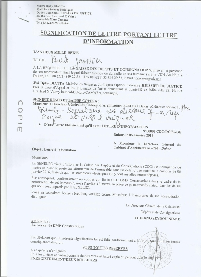 Érection du Siège de la Caisse des Dépôts et Consignations par DPM Constructions : Toute la vérité sur la brouille de 145 millions F Cfa entre le Dg Thierno Niane et le Dg Moustapha Ahmet Amar (Documents)