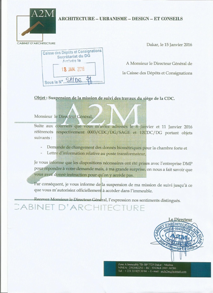 Érection du Siège de la Caisse des Dépôts et Consignations par DPM Constructions : Toute la vérité sur la brouille de 145 millions F Cfa entre le Dg Thierno Niane et le Dg Moustapha Ahmet Amar (Documents)