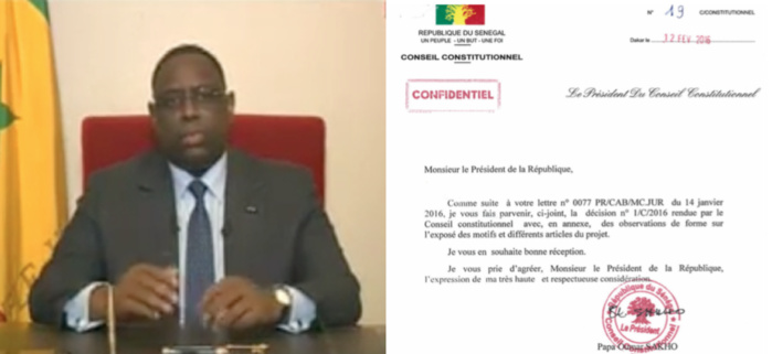 Décision du Conseil Constitutionnel adressé au président Macky Sall (Document)